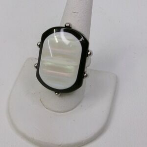 Chico's Black Label Mother of Pearl Rectangle Black Border Ring Size 8